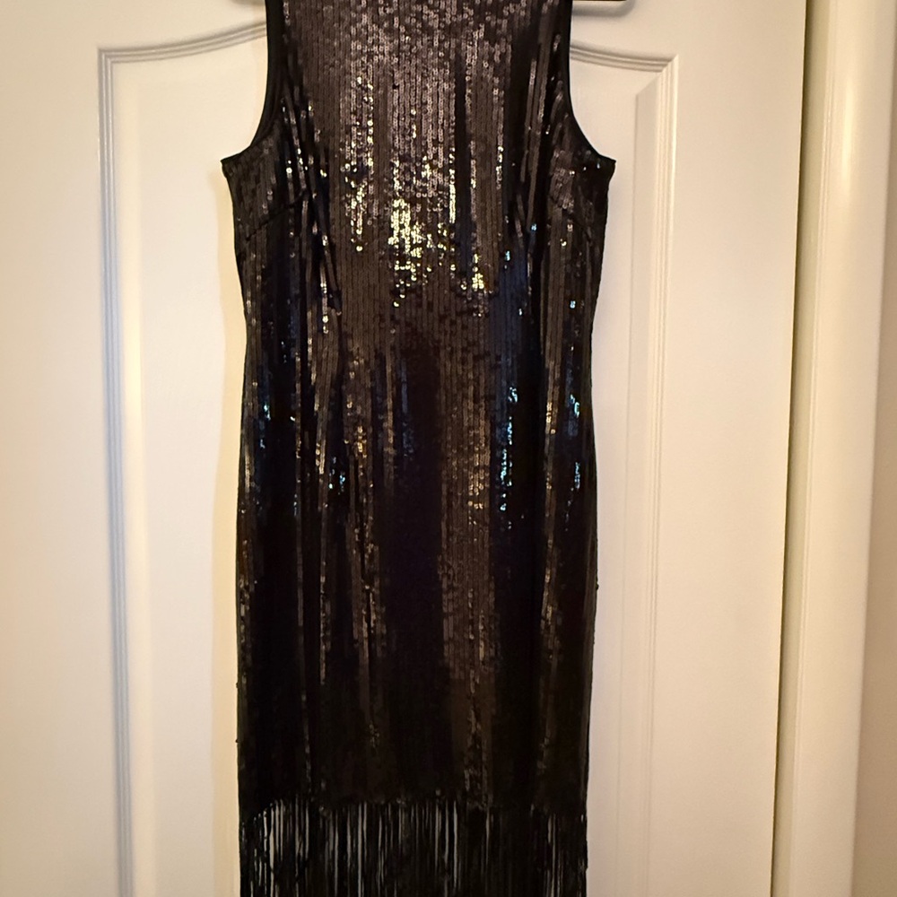 Tahari Black Sequin Midi Dress